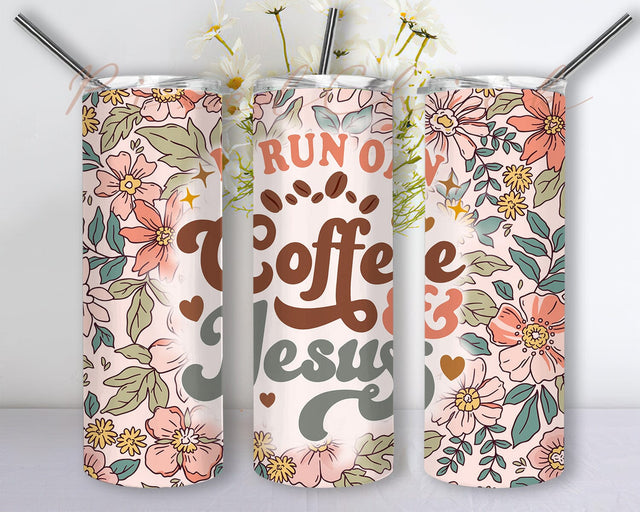 Coffee And Jesus 20oz Skinny Tumbler Png, Christian Floral Png, Coffee Floral Tumbler Png, Coffee and Jesus Coffee Christian Faith Quote, Flower Christian Sublimation PixelChick 