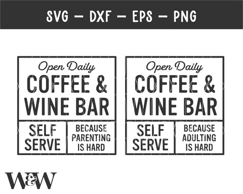 Coffee And Wine Bar SVG | Funny Coffee Sign SVG Wood And Walt 