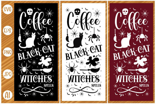 Coffee Black Cat Witches Spells sign Svg design SVG designmaster24 