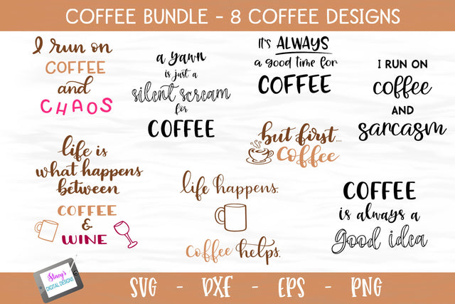 Coffee Bundle - 8 Coffee SVG files SVG Stacy's Digital Designs 