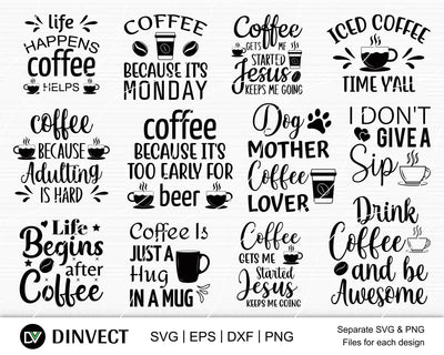 Coffee Bundle SVG, Coffee SVG, Coffee Mug SVG, Mug Design SVG, Mug Sayings SVG, T-shirt Design, Quote Design, Cutting Machine, Cameo, Vinyl Designs, Digital File, Instant Download SVG Dinvect 