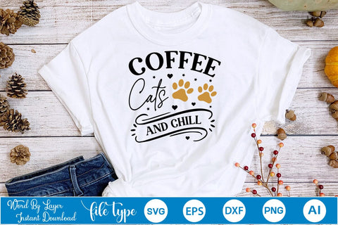 Coffee Cats And Chill SVG SVGs,Quotes and Sayings,Food & Drink,On Sale, Print & Cut SVG DesignPlante 503 
