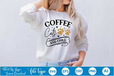Coffee Cats And Chill SVG SVGs,Quotes and Sayings,Food & Drink,On Sale, Print & Cut SVG DesignPlante 503 