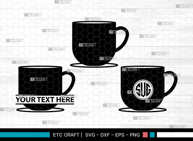 Coffee Cup Icons Monogram, Coffee Cup Svg, Coffee Mug Svg, Coffee Cups, Tea Cup, Coffee Cup Monogram, Icon Monogram, Svg Cut File, Dxf, Eps, Png, SVG ETC Craft 
