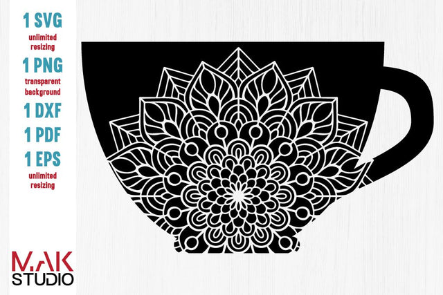 Coffee cup mandala svg, Coffee cup svg, Coffee cup dxf, Coffee cup png, Coffee cup cut file SVG MAKStudion 
