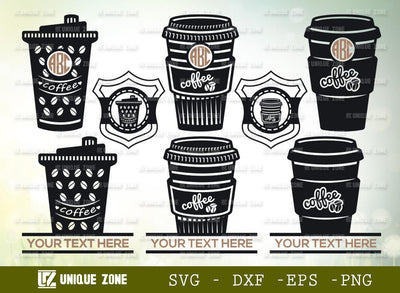 Coffee Cup Monogram SVG Cut Files | Coffee Cup Svg | Coffee Mug Svg | Monogram SVG Unique Zone 