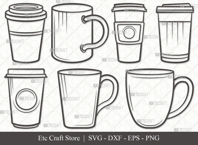 Coffee Cup Outline SVG Cut File | Coffee Mug Svg | Coffee Svg | Hot Coffee Svg | Coffee Cup Svg Bundle SVG ETC Craft 