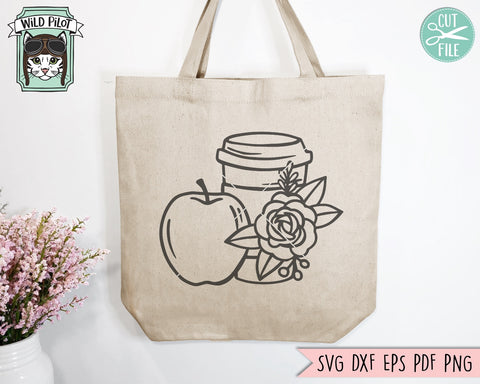 Coffee Cup SVG, Apple SVG, Teacher SVG, Coffee png, School svg, Back to School svg, Floral Coffee Cup svg, Cup svg, Teacher Gift svg SVG Wild Pilot 