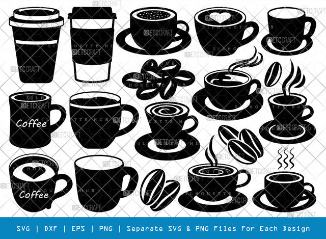 Coffee Cup SVG, Coffee Cup Silhouette, Coffee Svg, Cup Svg, Tea Cup Svg, Coffee Mugs Svg, Cafe Scup Svg, Coffee Break Svg, Coffee Cup Bundle SVG ETC Craft 