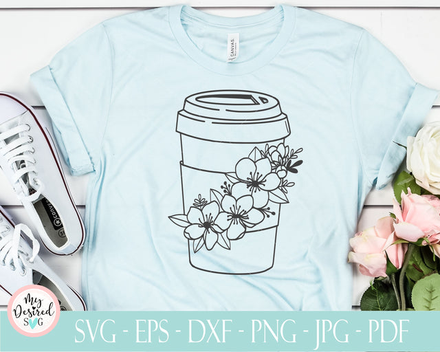 Coffee Cup Svg, Floral Cup digital cut file, funny coffee table, coffee lover svg, Coffee Cup drawing, Silhouette cup, flower, Svg cut files SVG MyDesiredSVG 