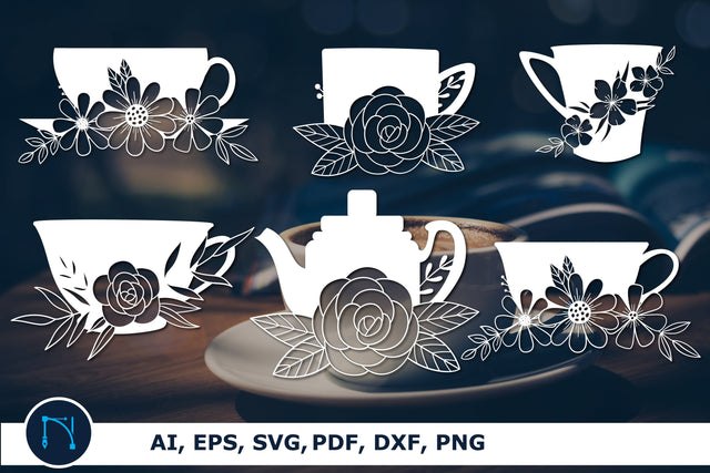 Coffee Cups and Pots with flowers bundle SVG MD JOYNAL ABDIN 