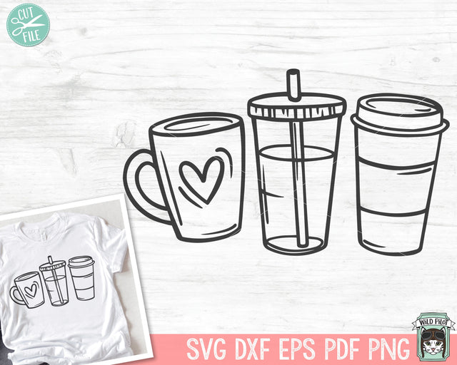 Coffee Cups SVG, Coffee Lover SVG, I Love Coffee SVG, Iced Coffee svg, Coffee png file, Hot Coffee to go cup, Coffee Mug svg, coffee shop SVG Wild Pilot 