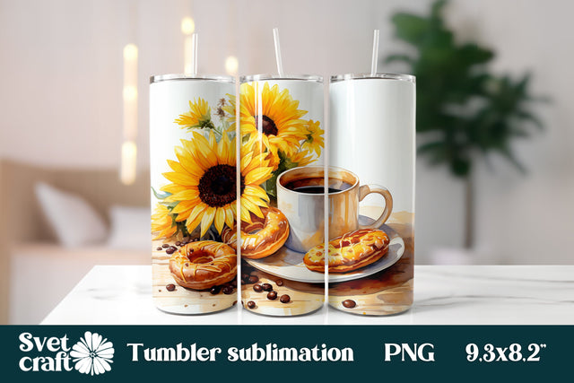 Coffee donut sublimation tumbler | Sunflower tumbler design Sublimation Svetana Studio 
