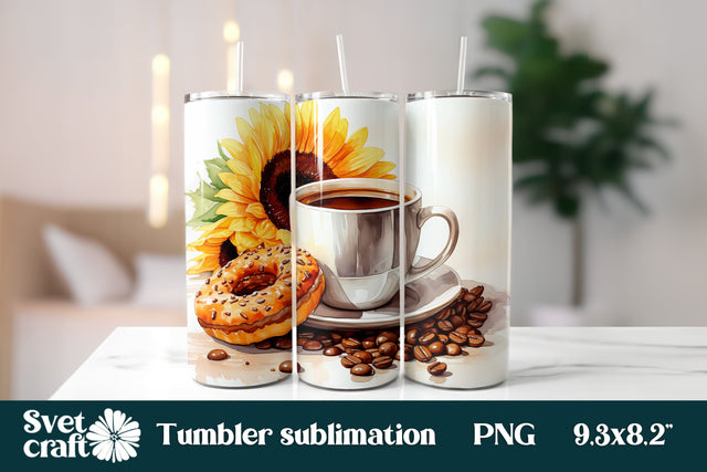 Coffee donut sublimation tumbler | Sunflower tumbler wrap Sublimation Svetana Studio 