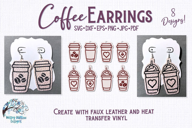 Coffee Earring File for Cricut, Silhouette Vinyl Cutter SVG Wispy Willow Designs 