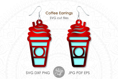 Coffee Earrings SVG cut file, coffee cup earring SVG Artisan Craft SVG 