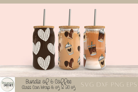 Coffee Glass Can Wrap Bundle, Iced Coffee Clipart, Coffee SVG Bundle SVG Designing Digitals 