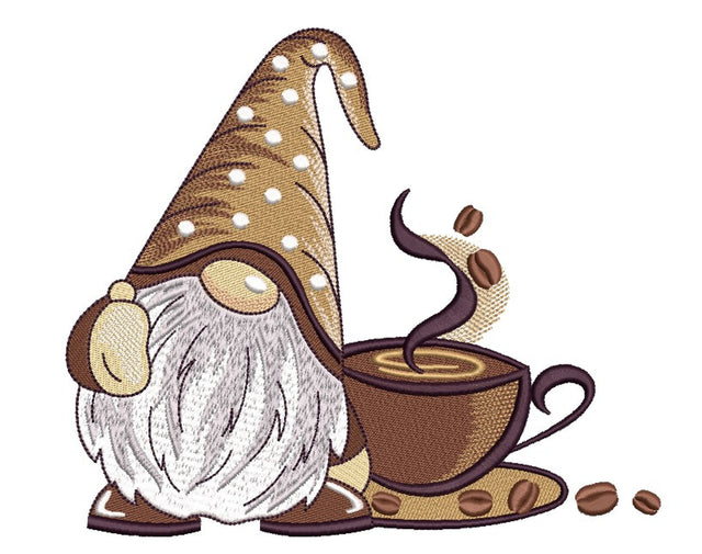 Coffee Gnome Embroidery Design, 3 sizes Embroidery/Applique DESIGNS Nino Nadaraia 
