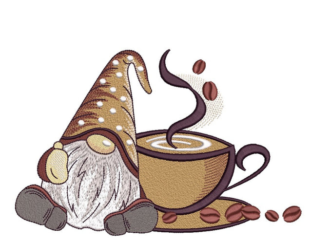 Coffee Gnome Embroidery Design, 3 sizes Embroidery/Applique DESIGNS Nino Nadaraia 