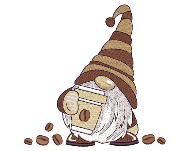 Coffee Gnome Embroidery Design, 3 sizes Embroidery/Applique DESIGNS Nino Nadaraia 