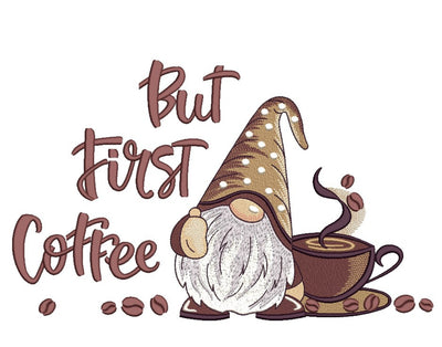Coffee Gnome Embroidery Design, 3 sizes Embroidery/Applique DESIGNS Nino Nadaraia 