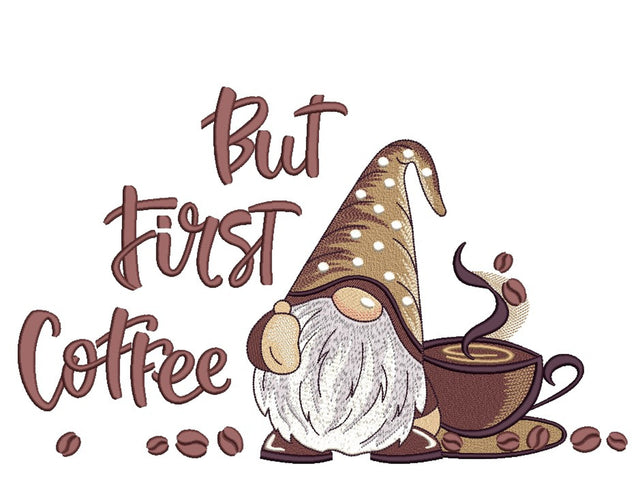 Coffee Gnome Embroidery Design, 3 sizes Embroidery/Applique DESIGNS Nino Nadaraia 