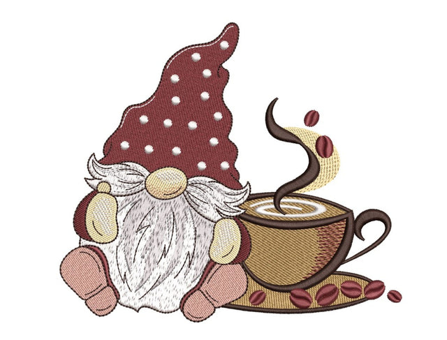 Coffee Gnome Embroidery Design, 4 sizes, Instant Download Embroidery/Applique DESIGNS Nino Nadaraia 
