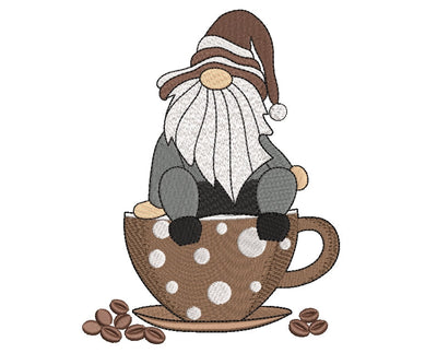 Coffee gnome embroidery design, 4 sizes, Instant download SVG ArtEMByNatalia 