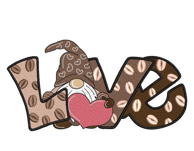 Coffee Gnome Embroidery Design, Love Embroidery File, 3 sizes Embroidery/Applique DESIGNS Nino Nadaraia 