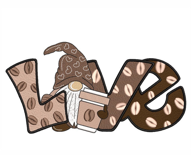 Coffee Gnome Embroidery Design, Love Gnome Embroidery File, 4 sizes Embroidery/Applique DESIGNS Nino Nadaraia 