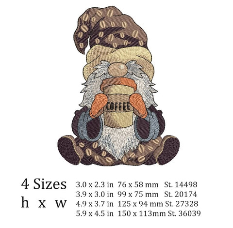 Coffee Gnome Embroidery/Applique DESIGNS ArtEMByNatalia 