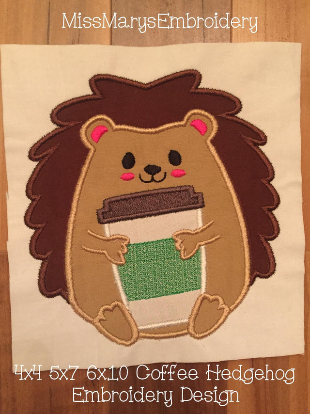 Coffee Hedgehog Applique Embroidery/Applique MissMarysEmbroidery 