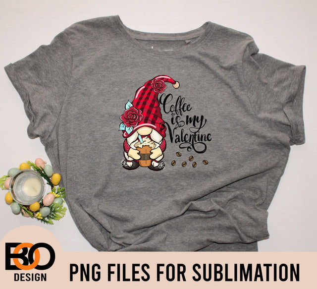 Coffee is my Valentine Gnome PNG , Valentines Day Sublimation PNG , Coffee, Sublimation Designs Downloads, Valentine png Sublimation BOO-design 