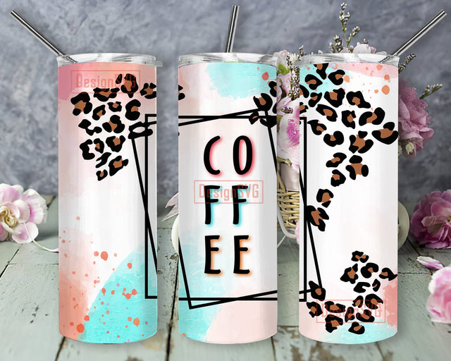 Coffee Leopard 20oz Skinny Tumbler Png, Coffee Quote Tumbler Wrap Png, Funny Coffee, Coffee Humor Png, Leopard Tumbler, Coffee Lover Tumbler Sublimation DesignSVG 