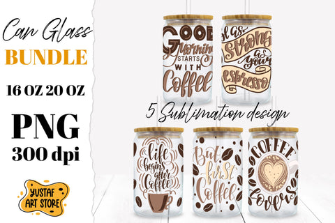 Coffee Libbey Glass Can Sublimation Designs. 5 design wrap Sublimation Yustaf Art Store 