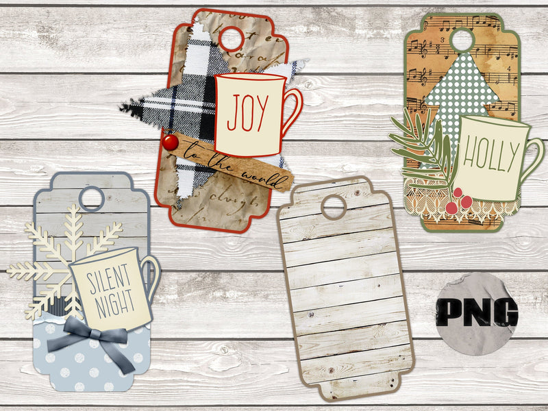 Coffee Lover's Vintage Christmas Tags | Junk Journal & Scrapbook Tags Sublimation AlexandHer Digital Art 