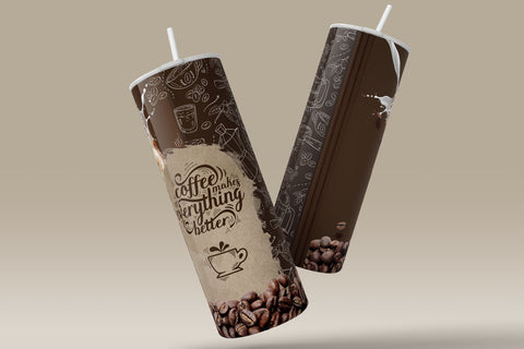 Coffee Makes Everything Better Quote Tumbler Wrap PNG, Funny coffee design tumbler, Skinny 20 oz Seamless Sublimation Designs Downloads Sublimation Syre Digital Creations 