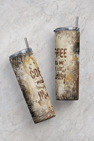 Coffee makes me feel less murdery glitter bronze tumbler design | Digital File 20z skinny tumbler Sublimation | Download | PNG Sublimation CaldwellArt 
