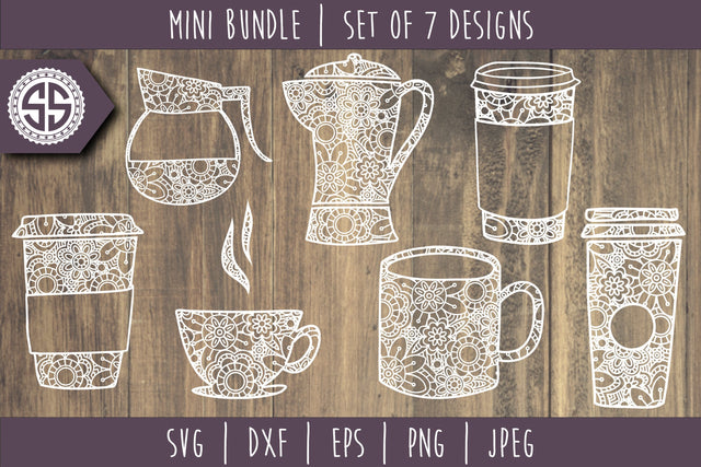 Coffee Mandala Zentangle Bundle - Set of 7 SVG SVG SavoringSurprises 