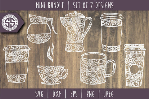 Coffee Mandala Zentangle Bundle - Set of 7 SVG SVG SavoringSurprises 