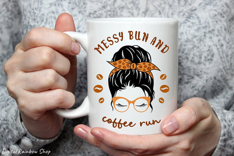 Coffee mom svg, Messy bun svg SVG Digital Rainbow Shop 