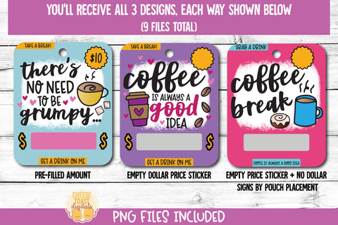 Coffee Money Card PNG Designs | Printable Just Because Cards Sublimation Cheese Toast Digitals 