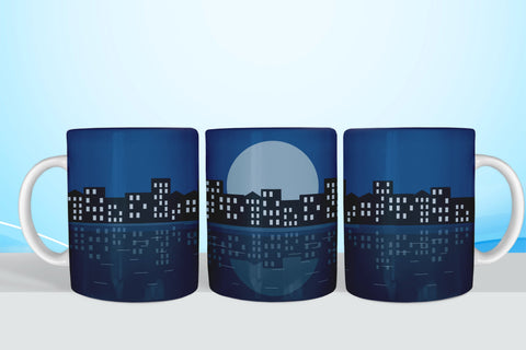 Coffee mug wrap, Night city landscape png Sublimation LuckyTurtleArt 