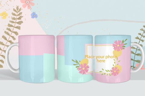 Coffee mug wrap - Spring flowers photo frame png Sublimation LuckyTurtleArt 