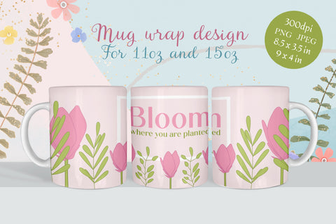 Coffee mug wrap - Spring flowers sublimation design Sublimation LuckyTurtleArt 