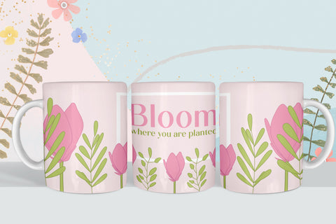 Coffee mug wrap - Spring flowers sublimation design Sublimation LuckyTurtleArt 