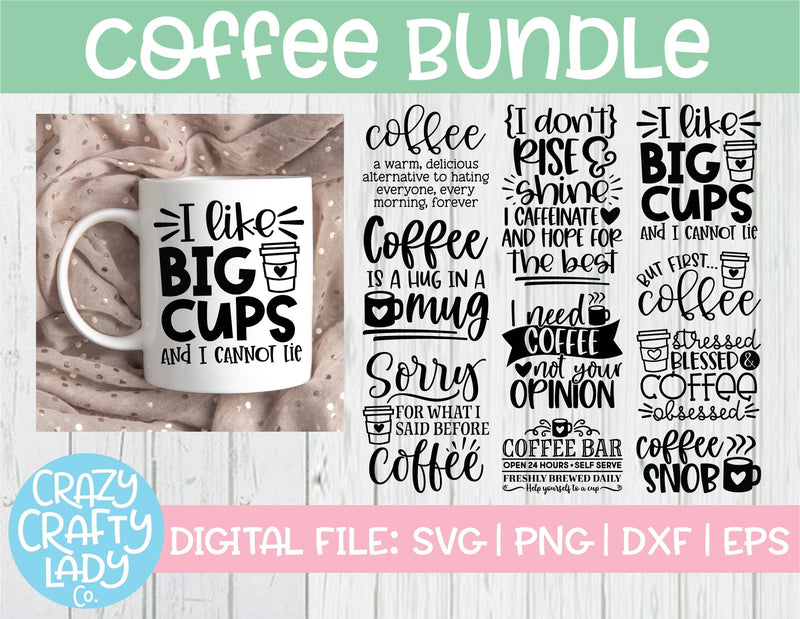Coffee Quote | Funny Caffeine SVG Cut File Bundle SVG Crazy Crafty Lady Co. 