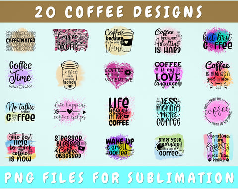 Coffee Quote Sublimation Designs Bundle, 20 Designs, Coffee PNG Files For Sublimation, Coffee Quotes Sublimation Files, Coffee Sayings PNG Sublimation HappyDesignStudio 