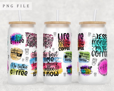 Coffee Quotes Libbey Glass Can Wrap, 16 Oz Glass Can Sublimation Design, Coffee Sayings Glass Can PNG File Sublimation HappyDesignStudio 