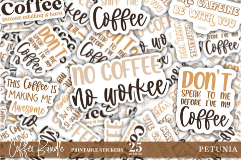 Coffee Sticker Bundle | Coffee Printable Sticker Pack Sublimation Petunia Digital Design 